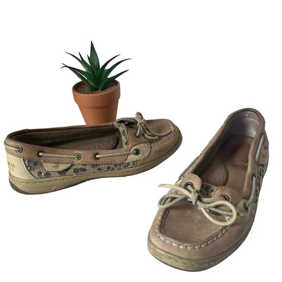 Sperry Topsider Womens Shoe Sz 7.5M Preppy Nautical Boat Beach Leopard Sequin - Picture 1 of 15